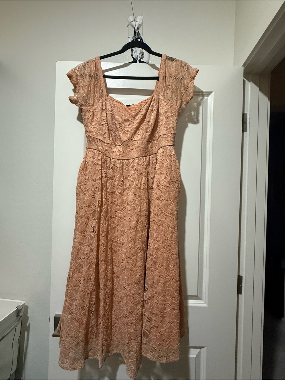 torrid Peach Lace Midi Dress with Cap Sleeves